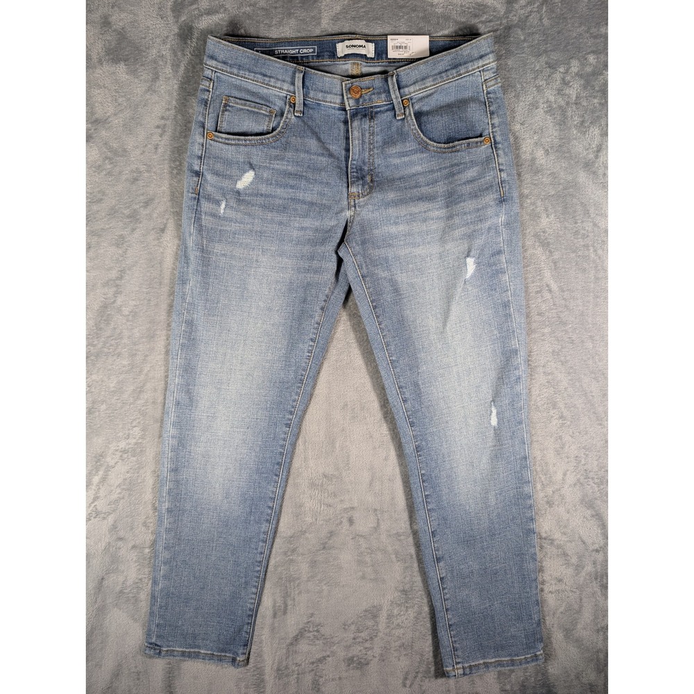 Sonoma Goods for Life Womens‎ Straight Leg Crop Jeans Light Wash Distressed 4R